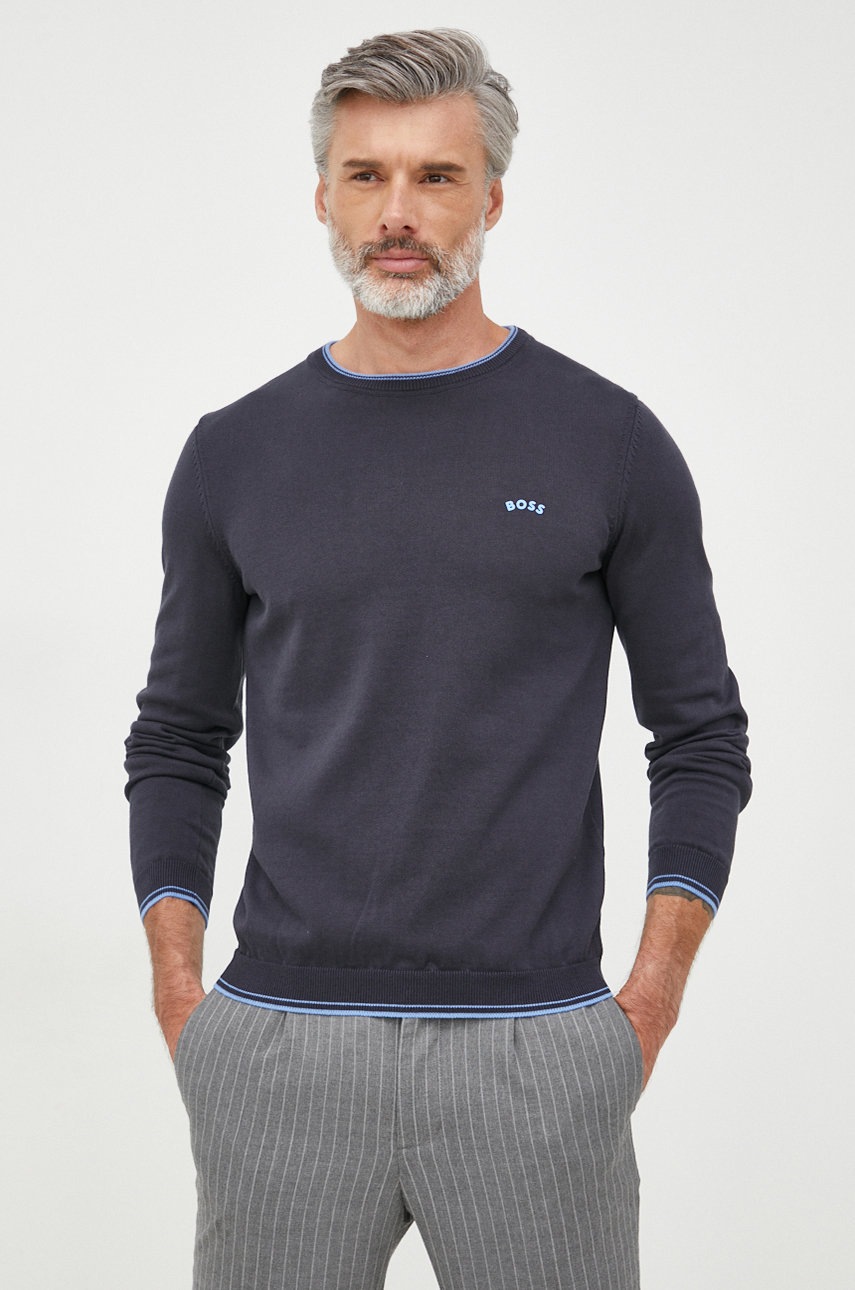 

Памучен пуловер BOSS Boss Athleisure мъжки в тъмносиньо от лека материя, Тъмносин