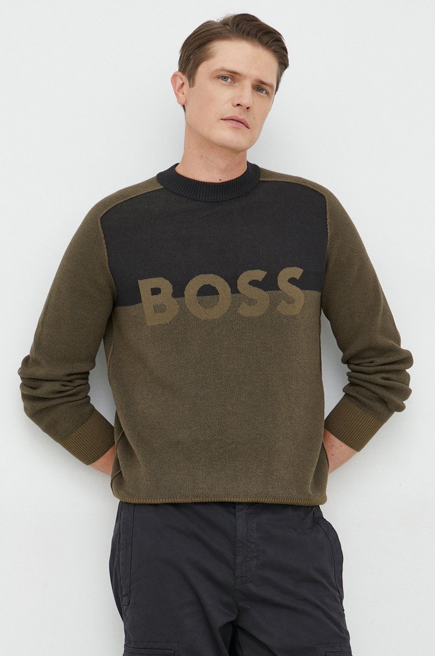 

Памучен пуловер BOSS Boss Casual мъжки в черно, Черен