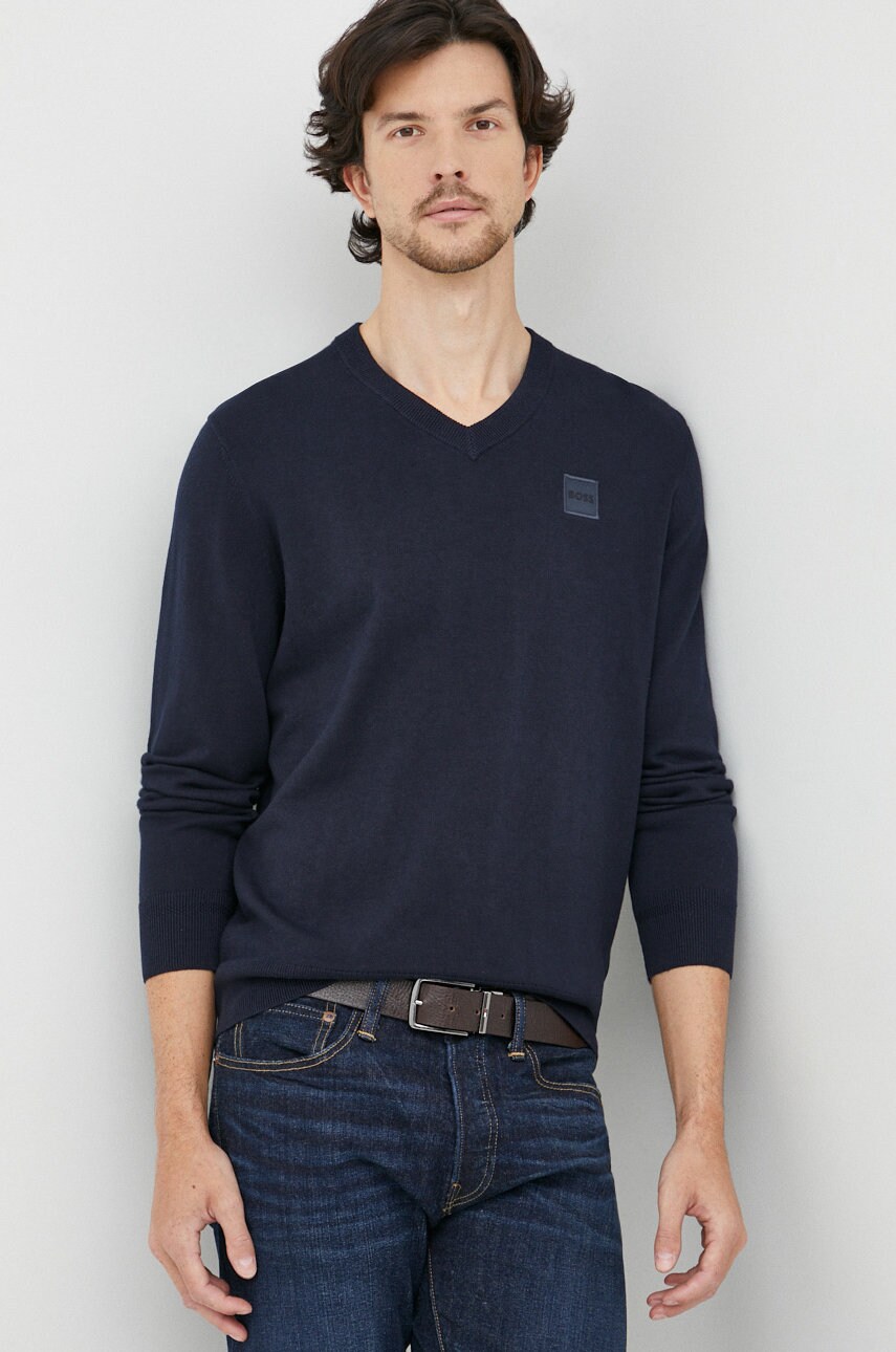 Boss pulover din amestec de casmir boss casual barbati, culoarea albastru marin, light