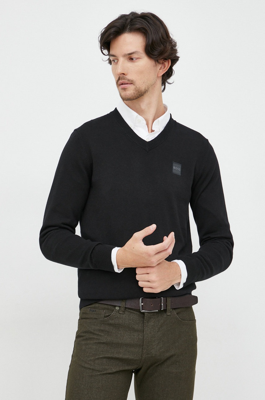 

Свитер с примесью кашемира BOSS Boss Casual мужской цвет чёрный лёгкий