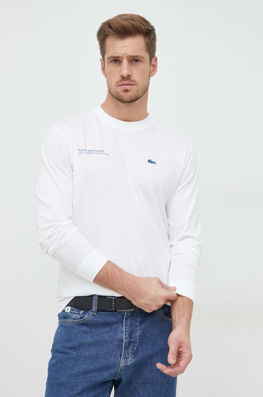 

Памучна блуза с дълги ръкави Lacoste в бяло с принт, Бял
