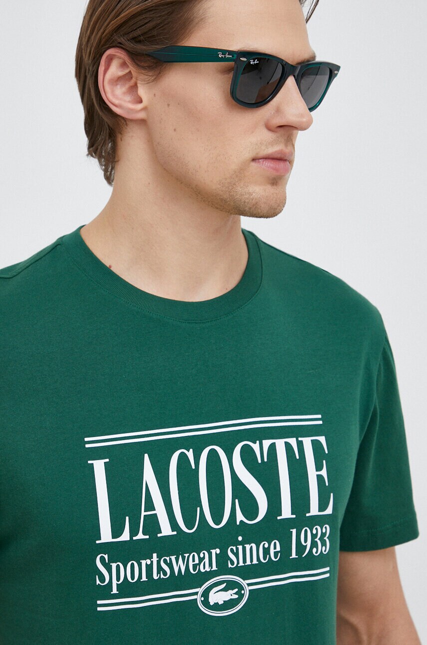 Lacoste tricou din bumbac culoarea verde, cu imprimeu