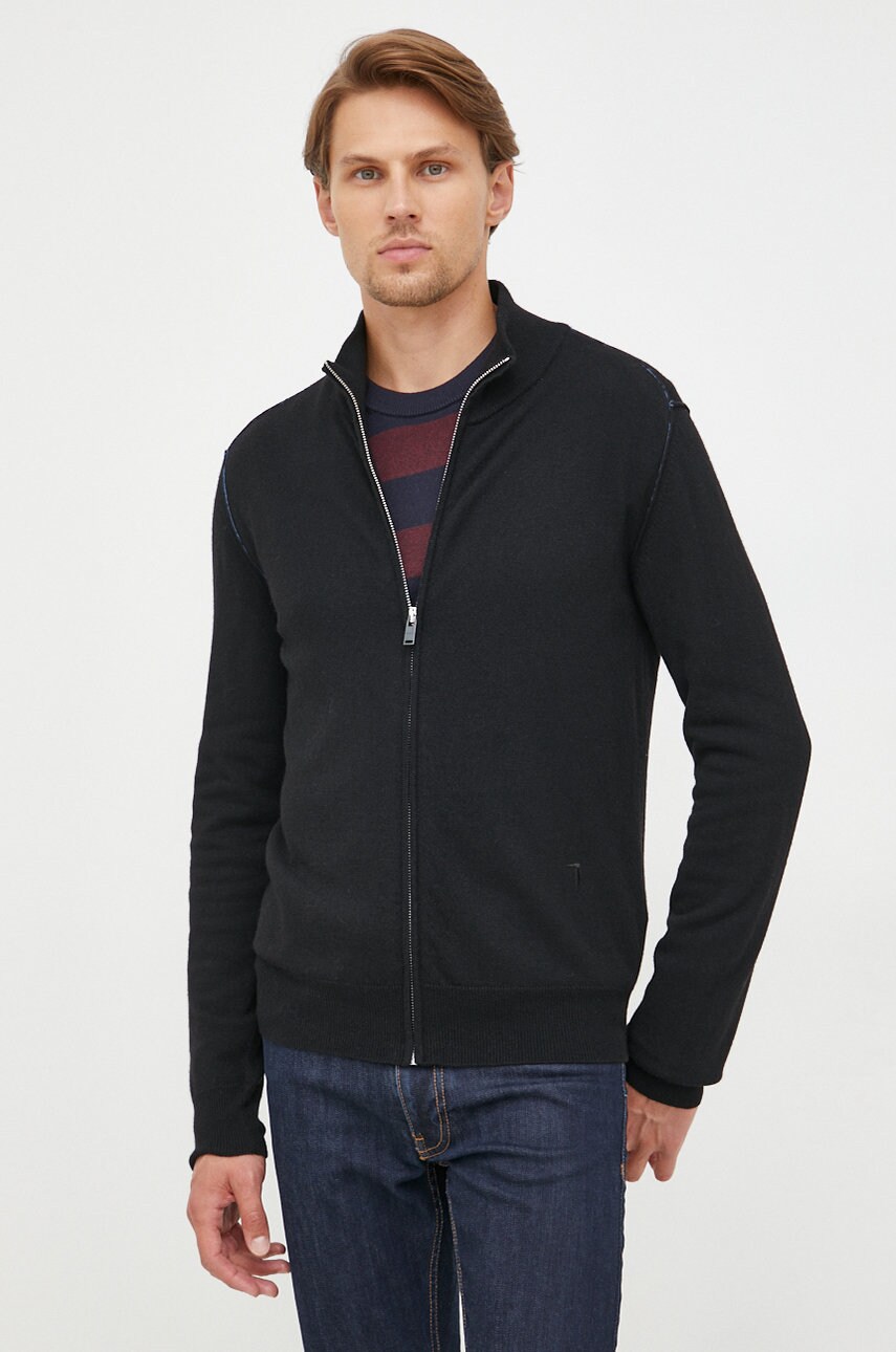 Trussardi cardigan din amestec de lana barbati, culoarea negru