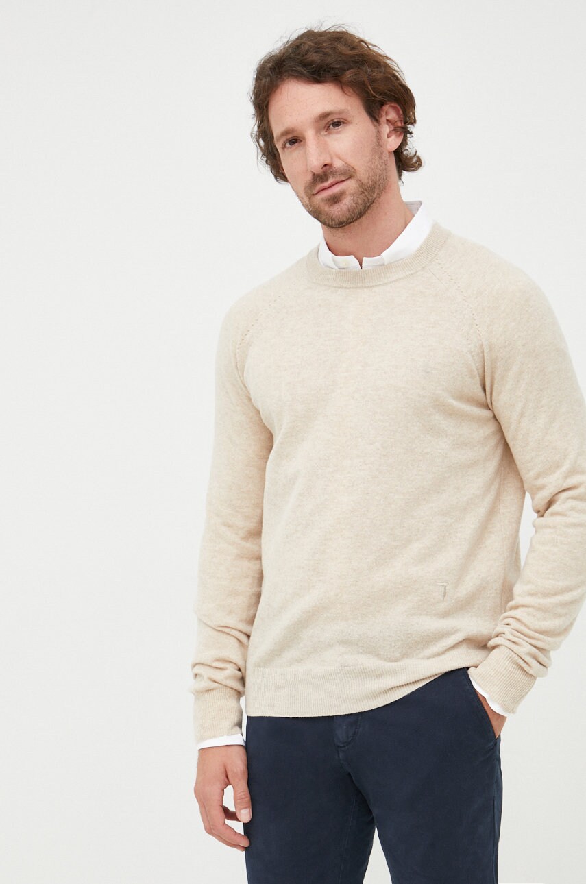 Trussardi pulover de lana barbati, culoarea bej, light