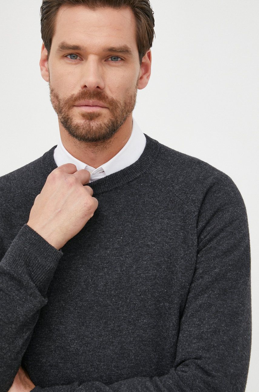Trussardi sweter wełniany męski kolor szary lekki