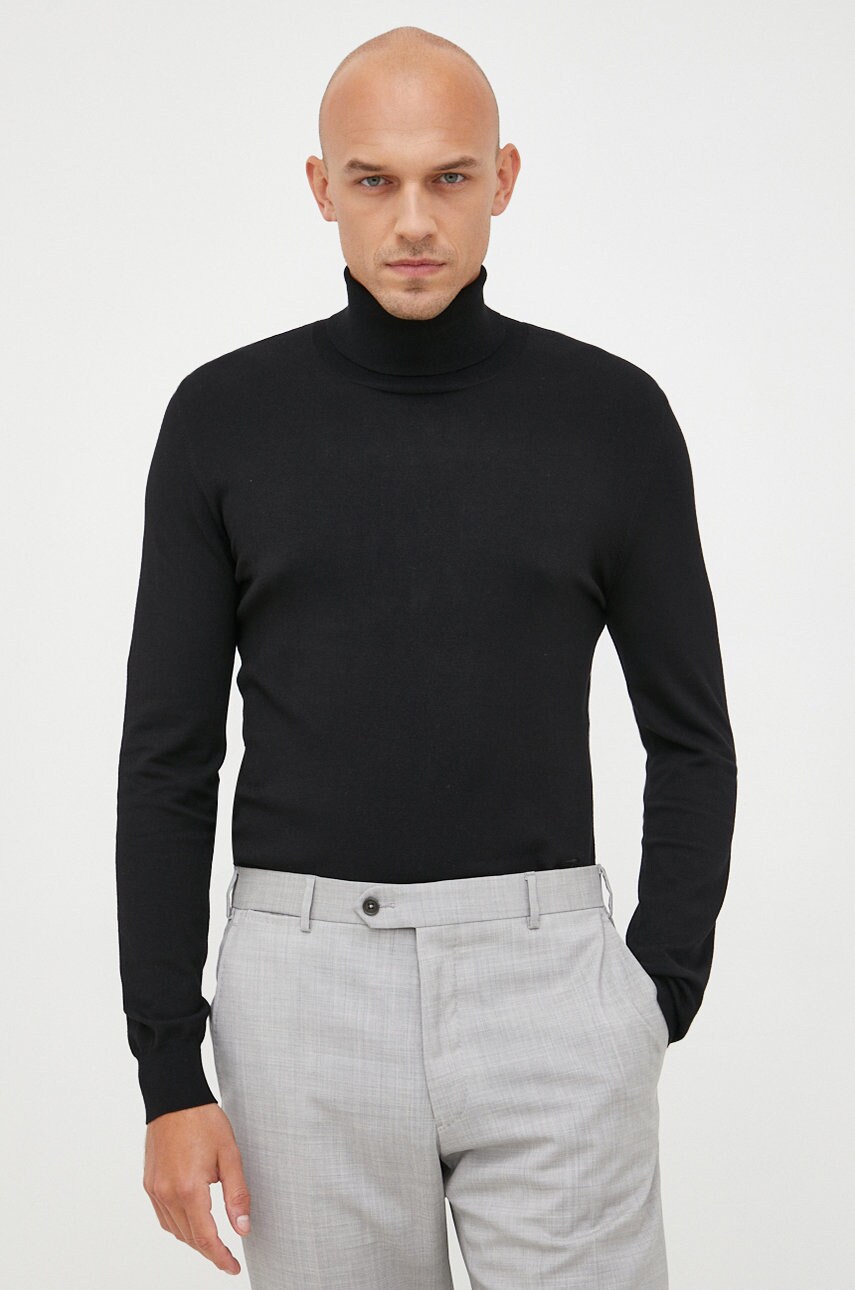 Trussardi pulover barbati, culoarea negru, light, cu guler
