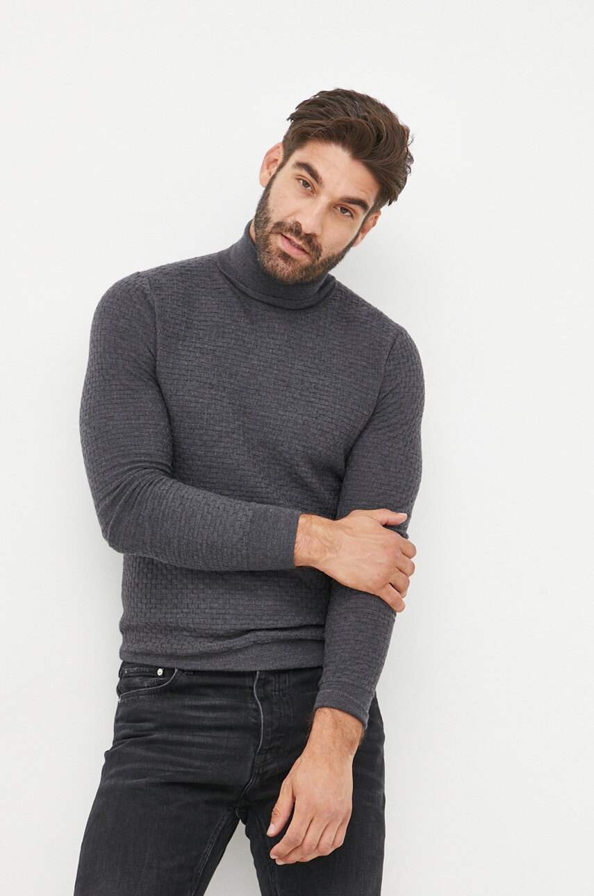 Trussardi pulover de lana barbati, culoarea gri, light, cu guler