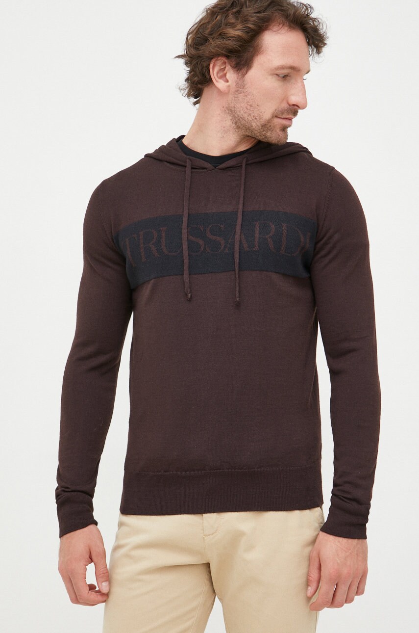 Trussardi pulover din amestec de lana barbati, culoarea maro, light