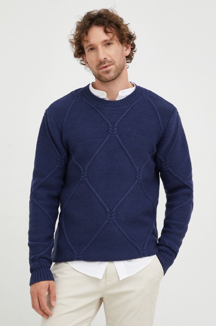 Bruuns Bazaar pulover barbati, culoarea albastru marin, călduros