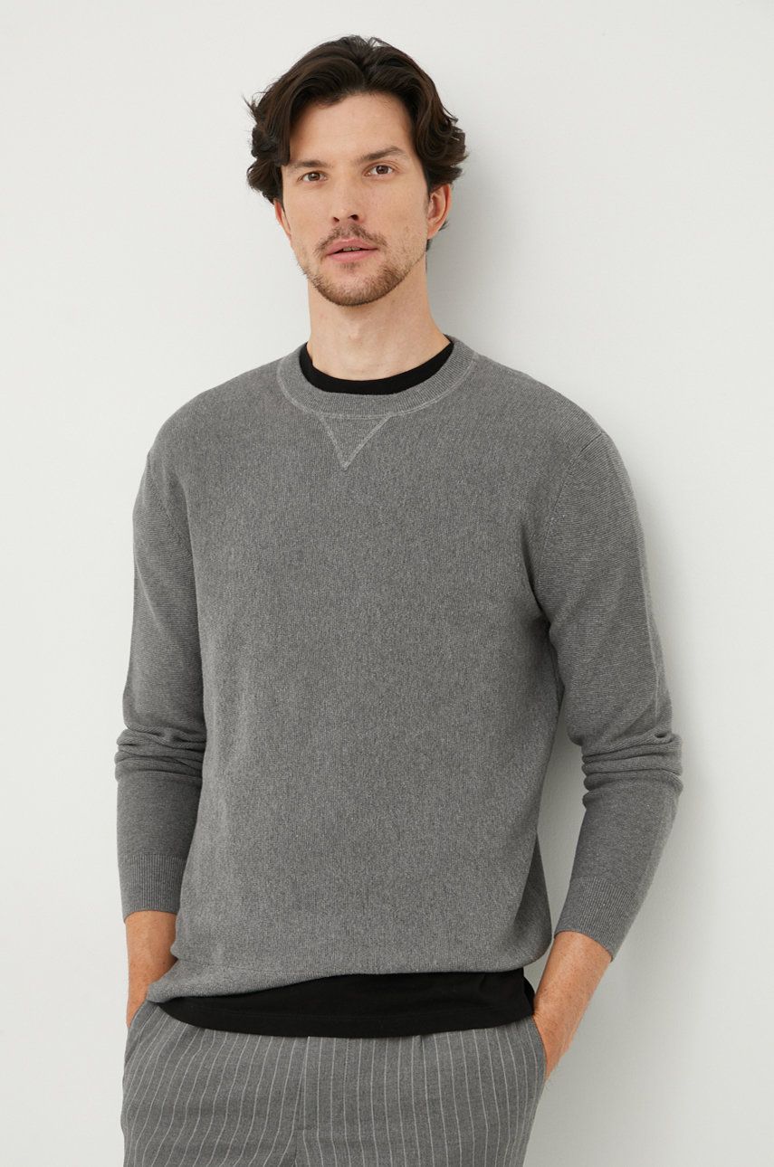 Bavlněný svetr Sisley pánský, šedá barva, lehký - šedá -  100% Bavlna