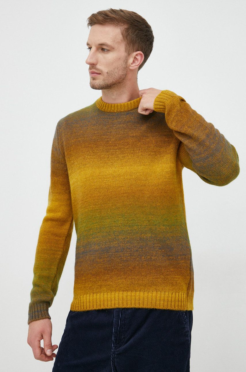 Vlněný svetr Sisley pánský, žlutá barva, - žlutá -  50% Akryl