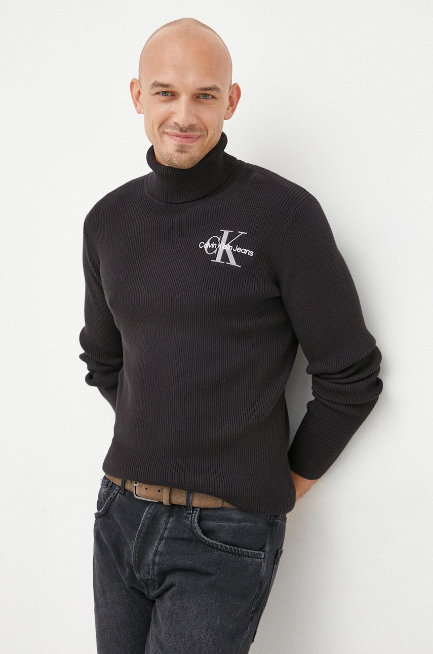Calvin Klein Jeans sweter bawełniany męski kolor czarny lekki z golferm