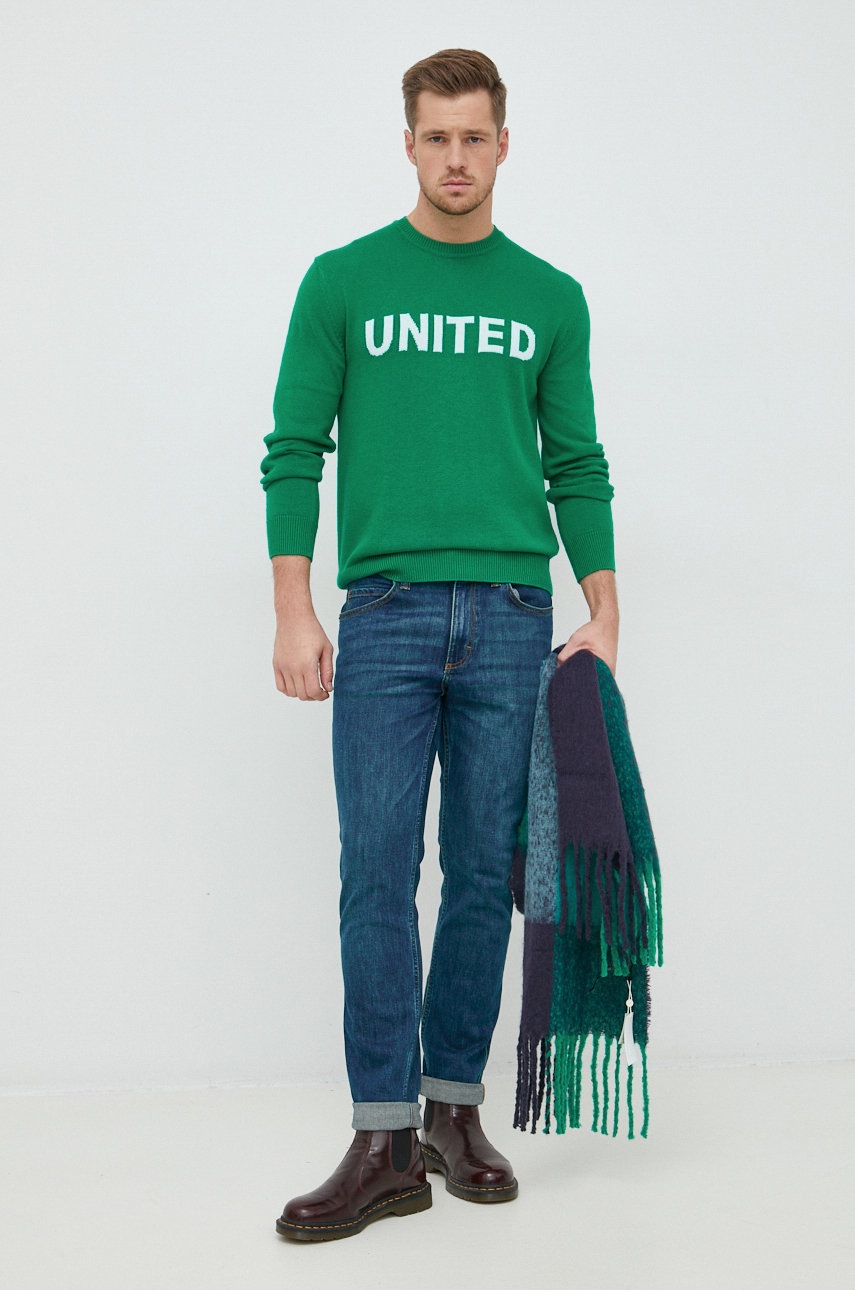 

Пуловер United Colors of Benetton мъжки в зелено от лека материя, Зелен