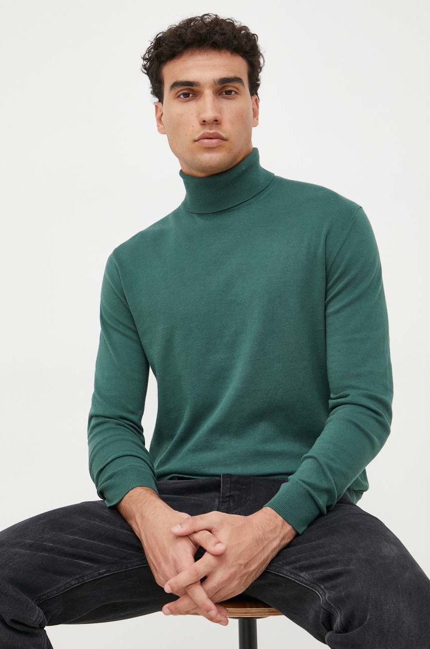 

Пуловер United Colors of Benetton мъжки в зелено от лека материя с широко поло, Зелен