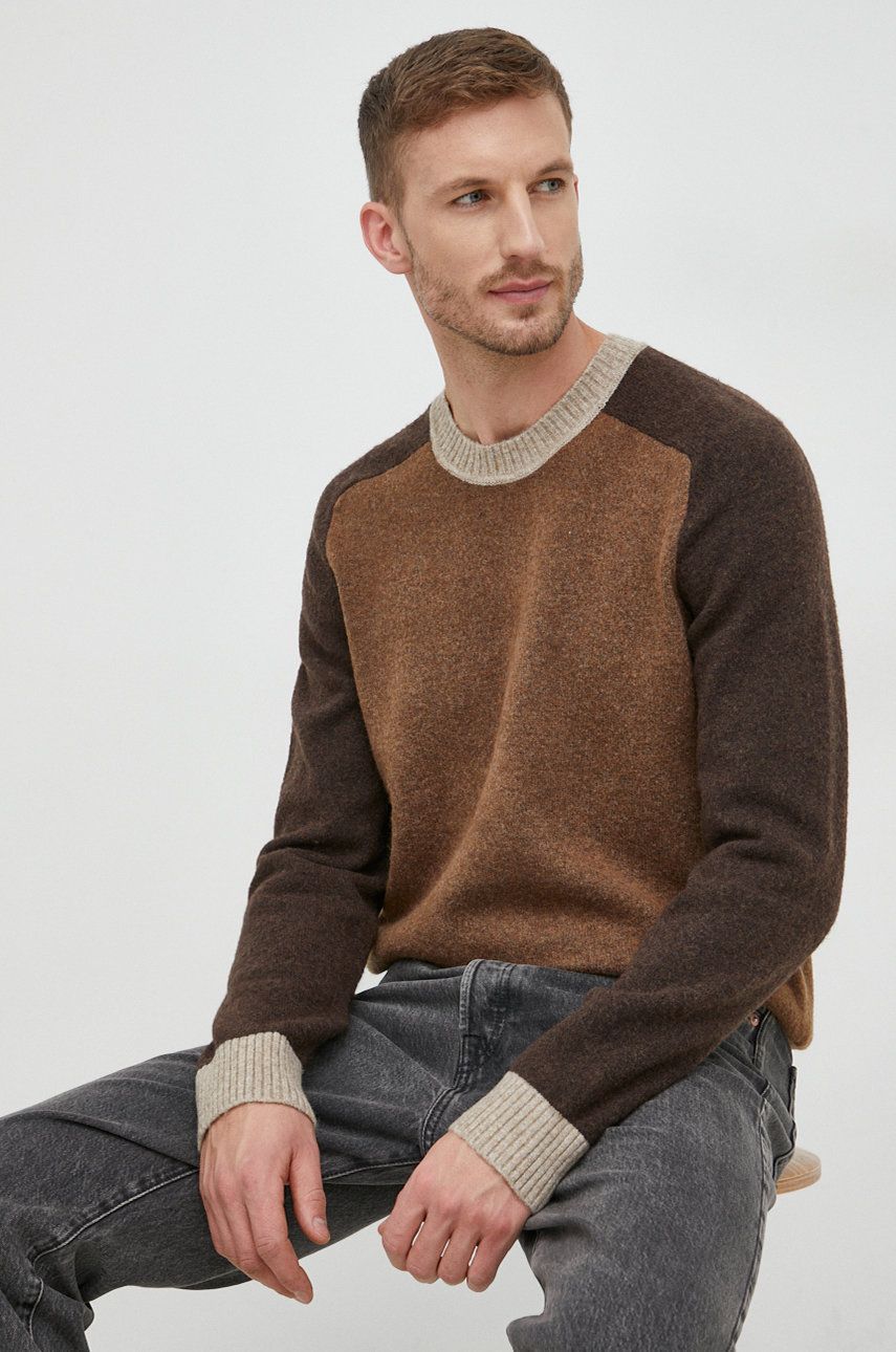 GAP pulover din amestec de lana barbati, culoarea maro, light