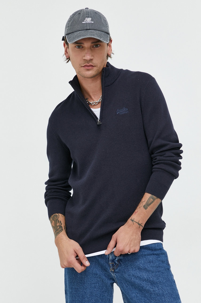Superdry pulover din amestec de casmir barbati, culoarea albastru marin, light, cu turtleneck