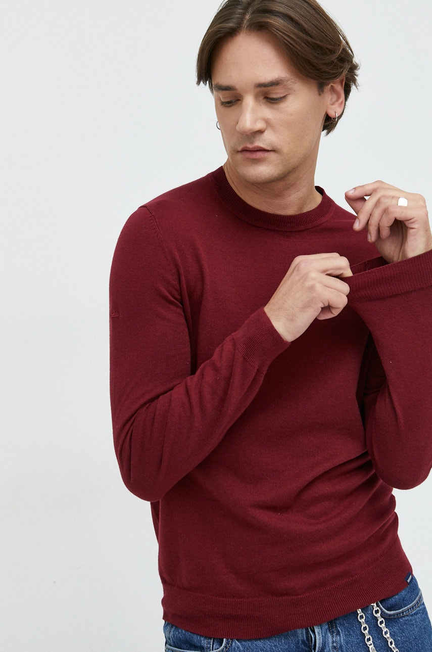 Superdry pulover din amestec de casmir barbati, culoarea bordo, light