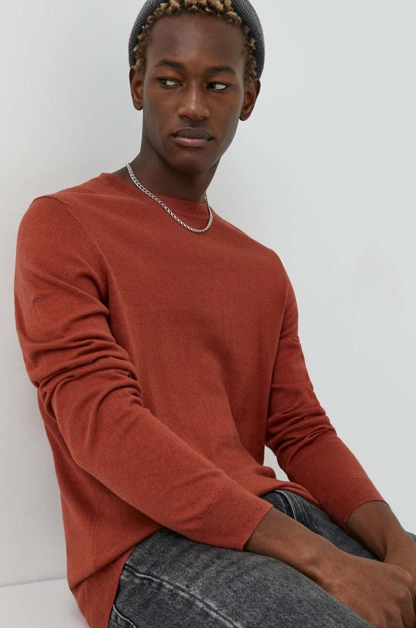 Superdry pulover din amestec de casmir barbati, culoarea portocaliu, light