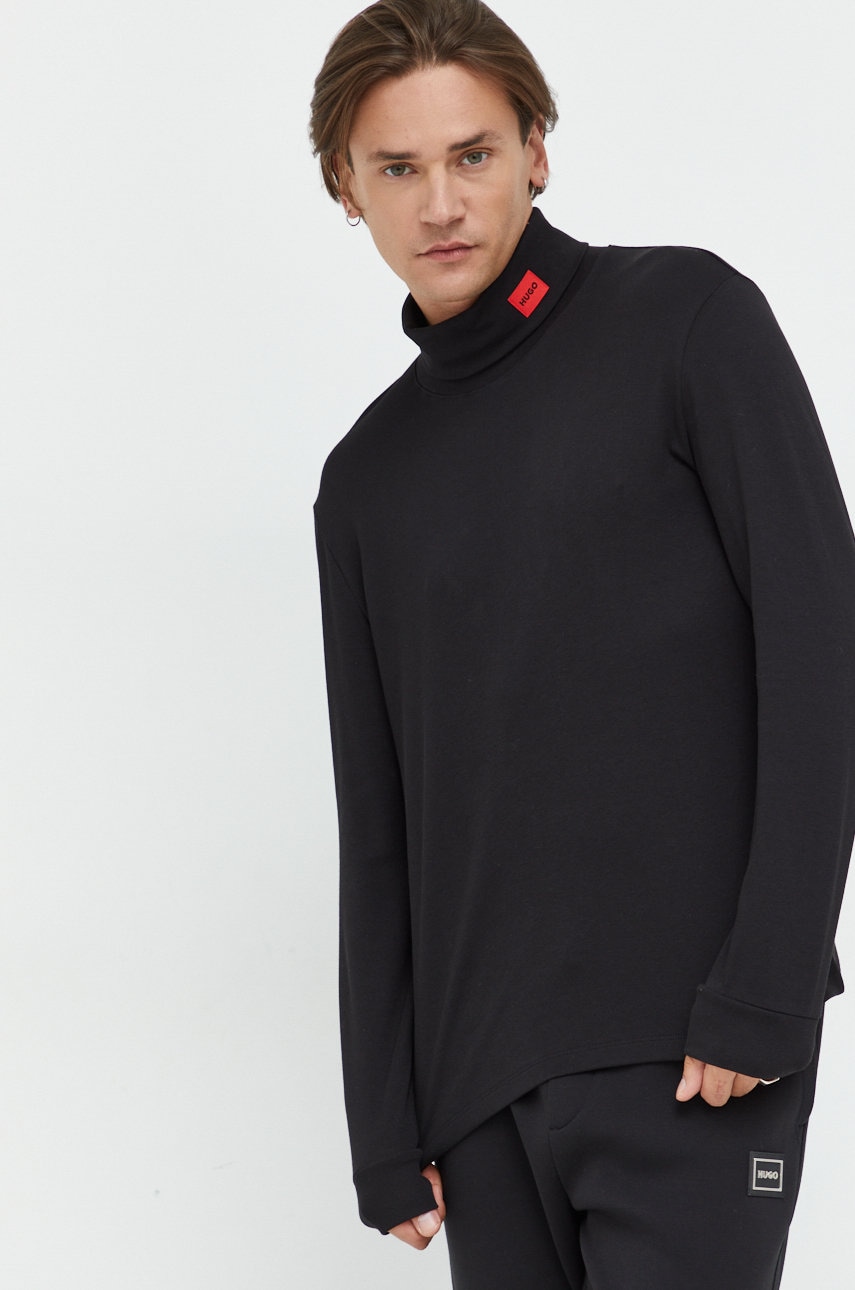 HUGO longsleeve barbati, culoarea negru, cu imprimeu