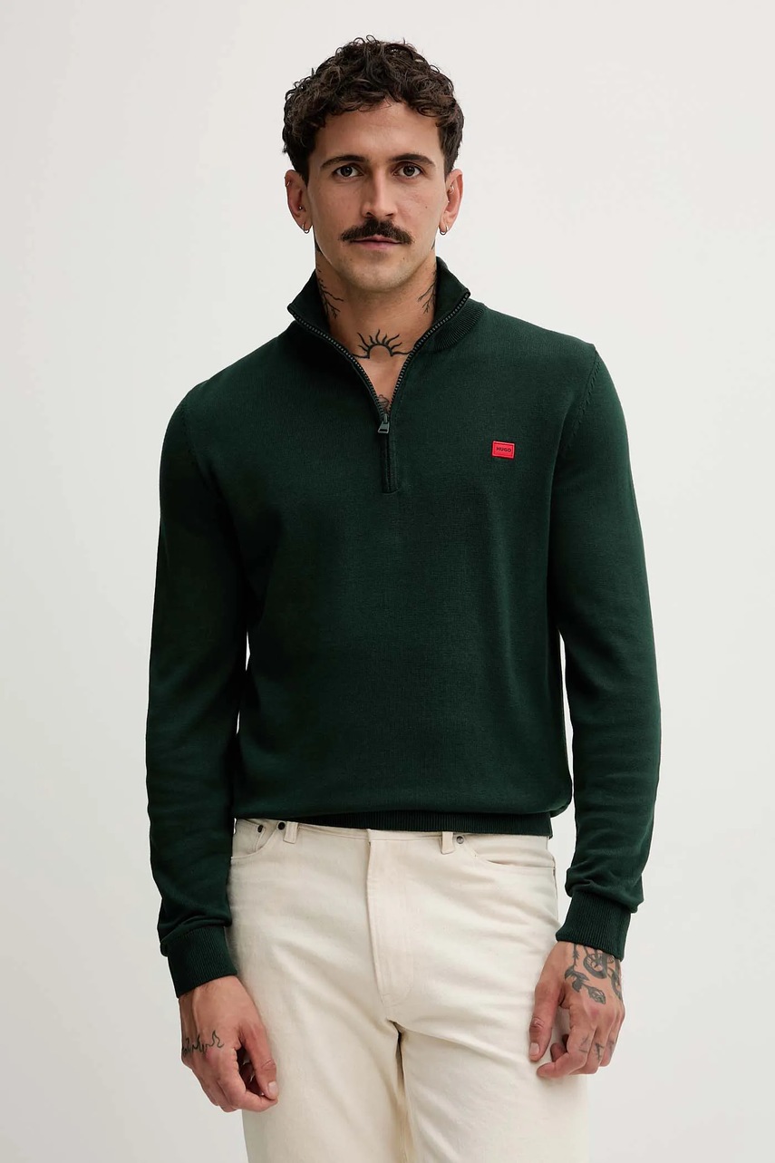 HUGO pulover de bumbac culoarea gri, light, cu turtleneck, 50474164