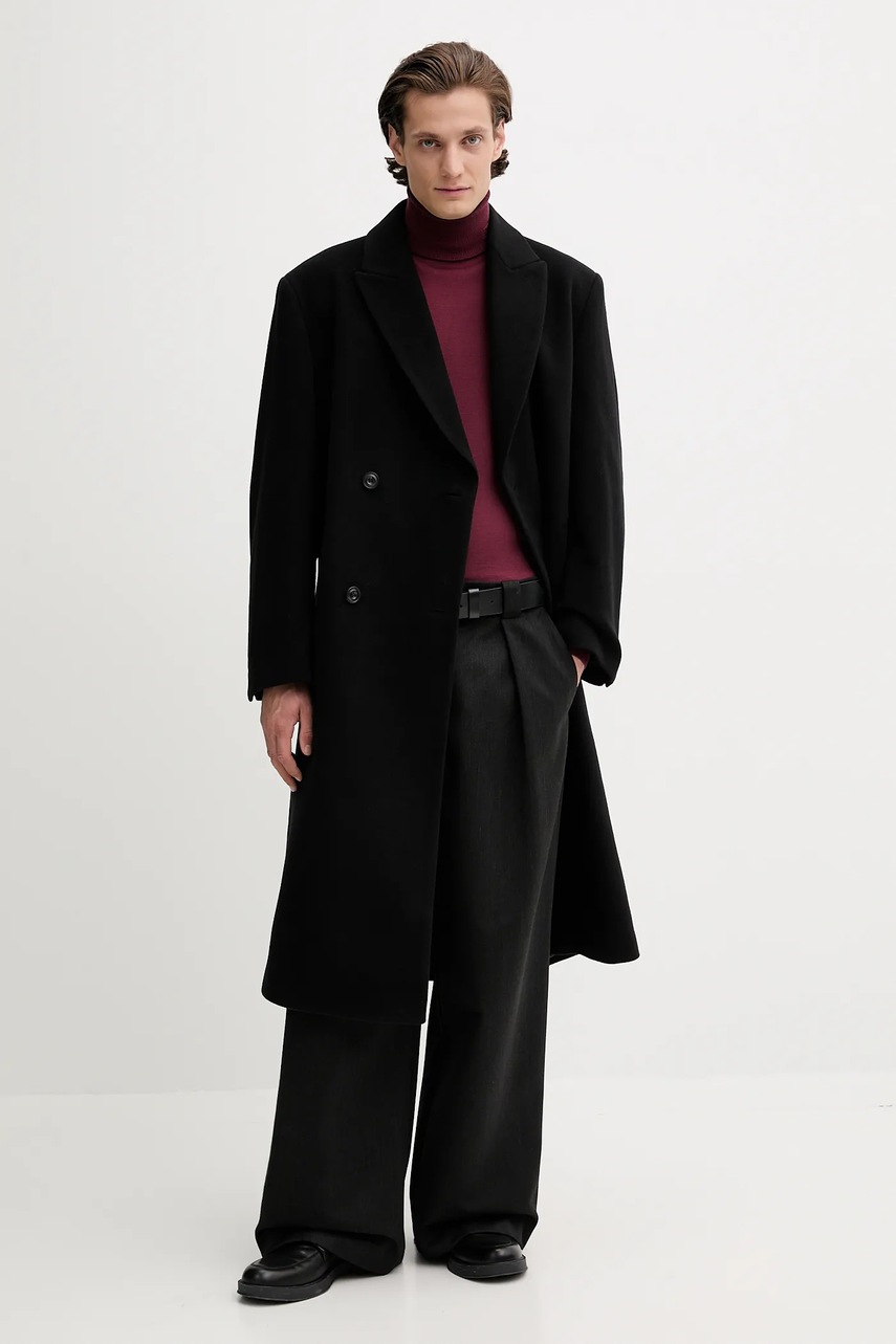 Шерстяной свитер HUGO цвет розовый лёгкое с гольфом