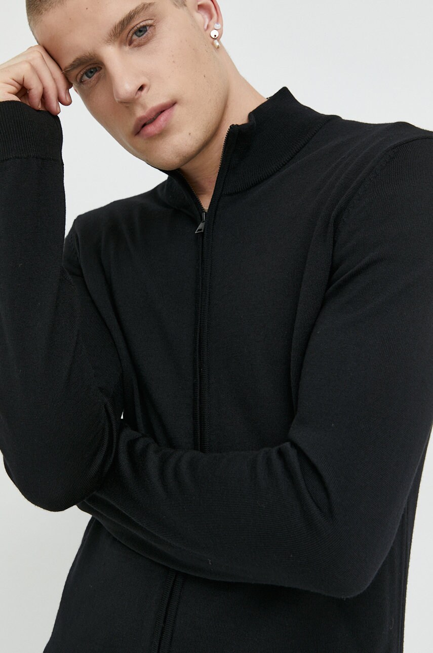 Hugo cardigan din lana barbati, culoarea negru,