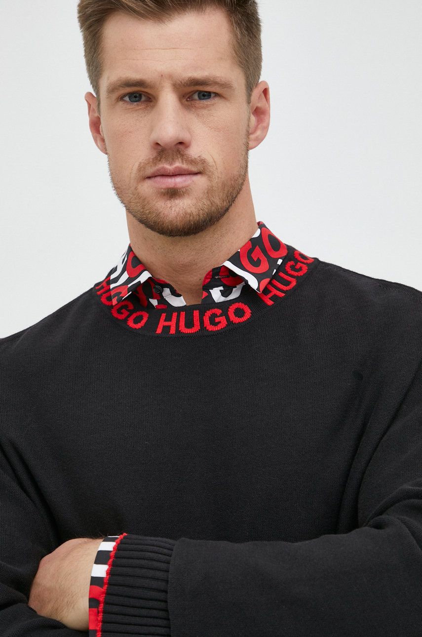 E-shop Bavlněný svetr HUGO pánský, černá barva, lehký