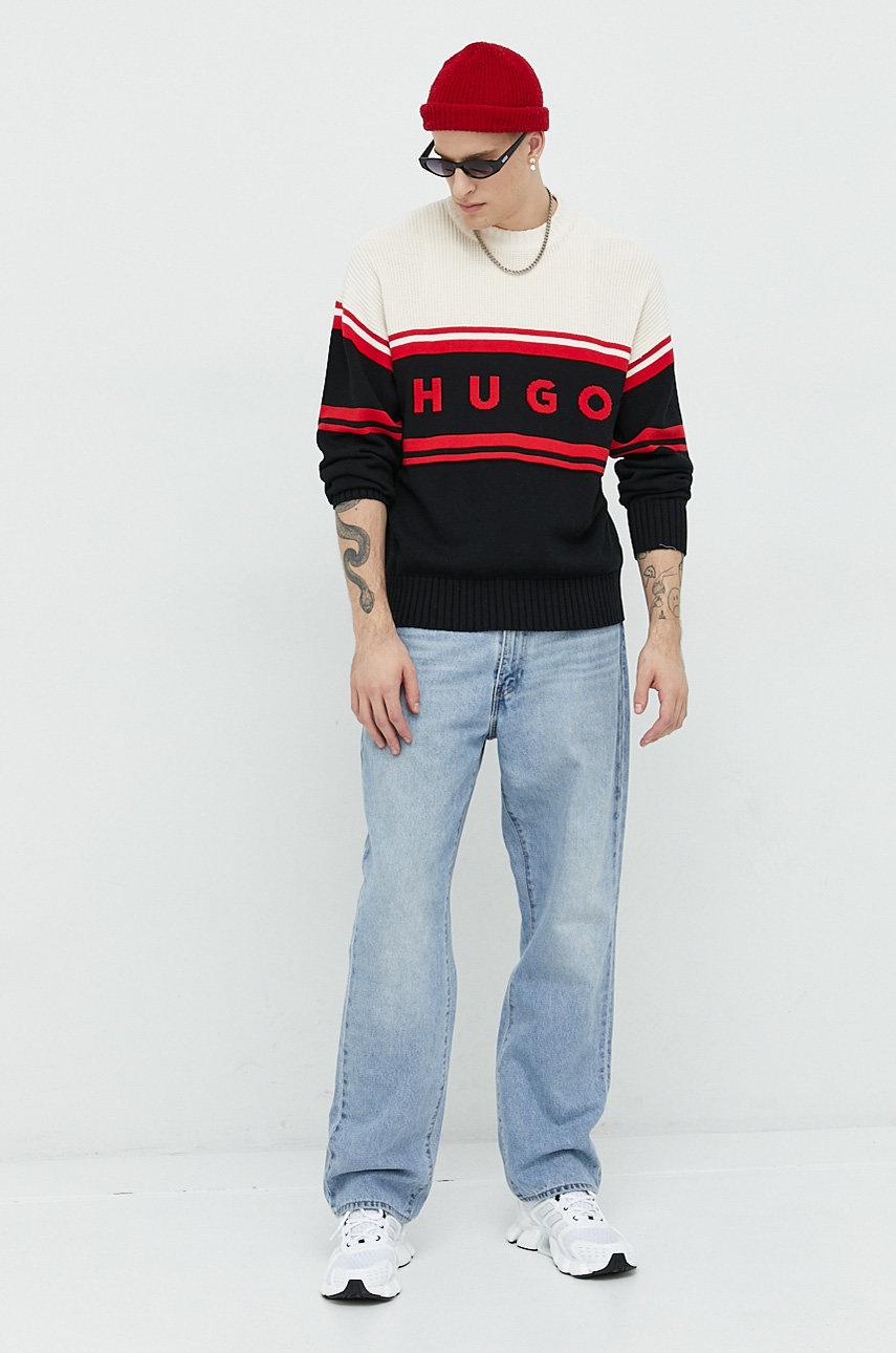 

Бавовняний светер HUGO чоловічий колір чорний