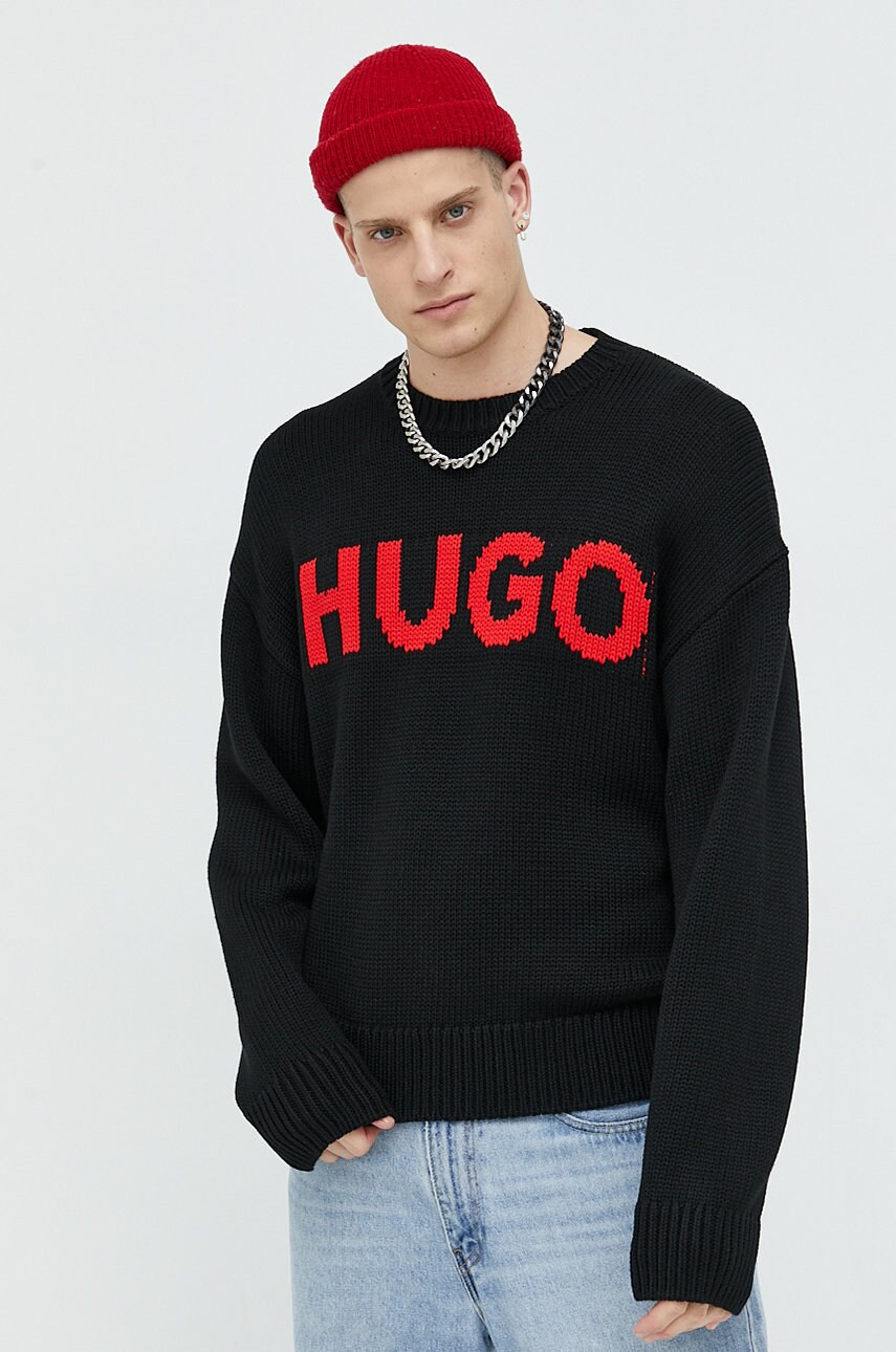 Hugo pulover de lana barbati, culoarea negru, călduros