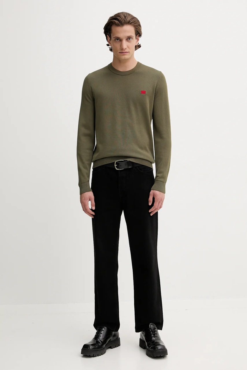 Хлопковый свитер HUGO цвет зелёный лёгкий 50475083