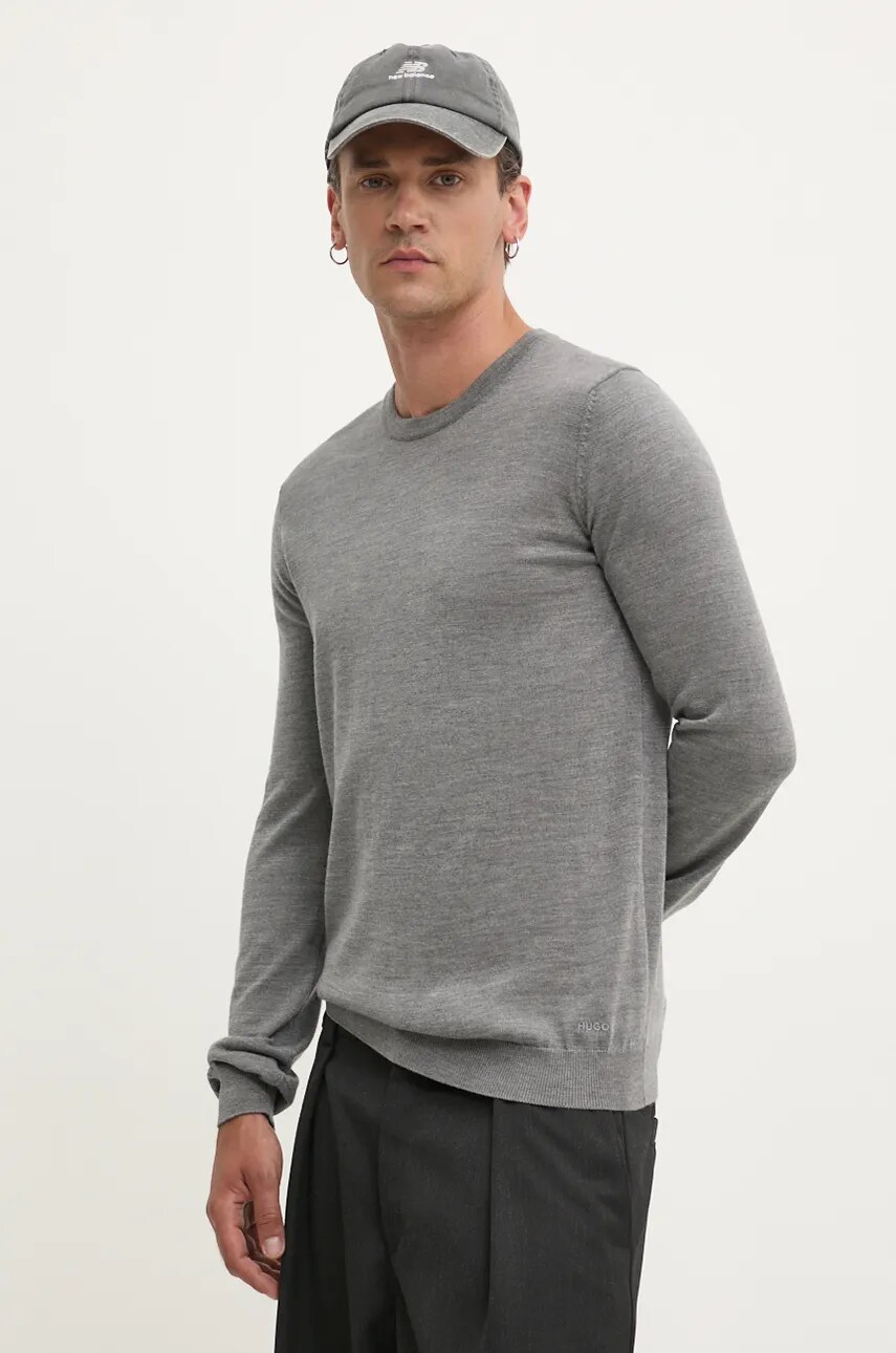 HUGO pulover de lana barbati, culoarea gri, light