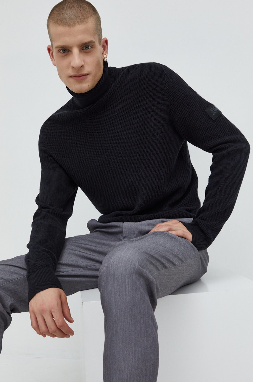 Jack & jones pulover de bumbac jcoclassic barbati, culoarea negru, light, cu guler
