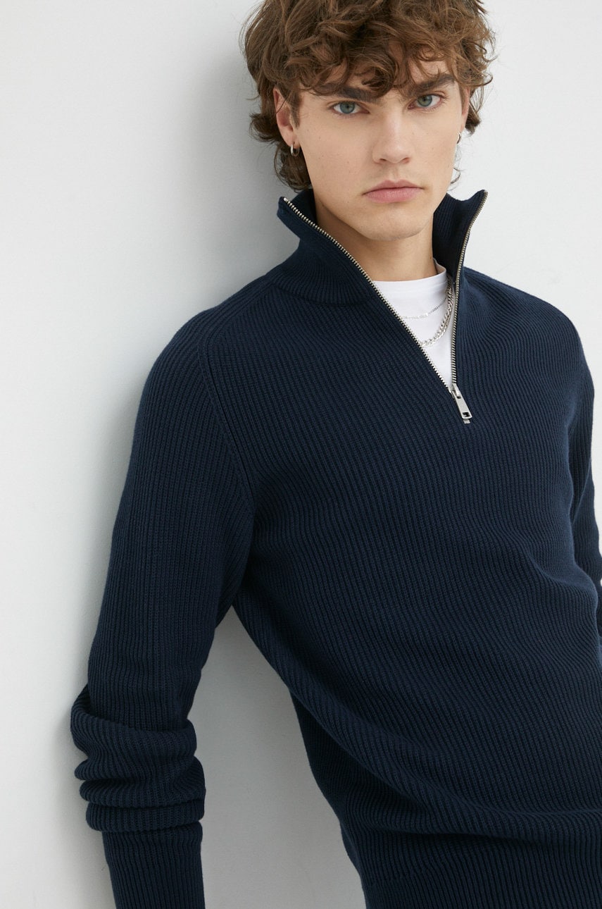 Marc o'polo pulover din amestec de lana barbati, culoarea albastru marin, cu turtleneck