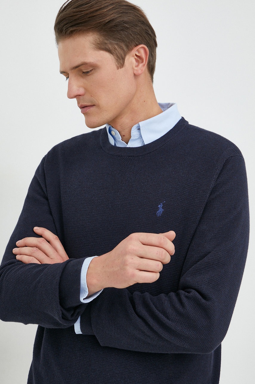 

Хлопковый свитер Polo Ralph Lauren мужской цвет синий лёгкий