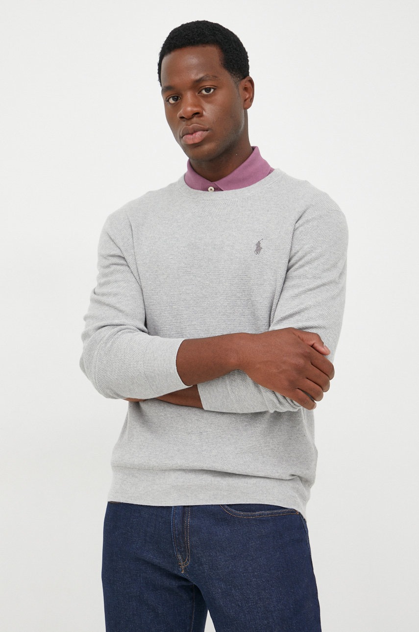 

Памучен пуловер Polo Ralph Lauren мъжки в сиво от лека материя, Сив