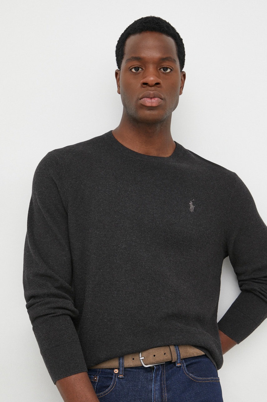 

Памучен пуловер Polo Ralph Lauren мъжки в сиво от лека материя, Сив