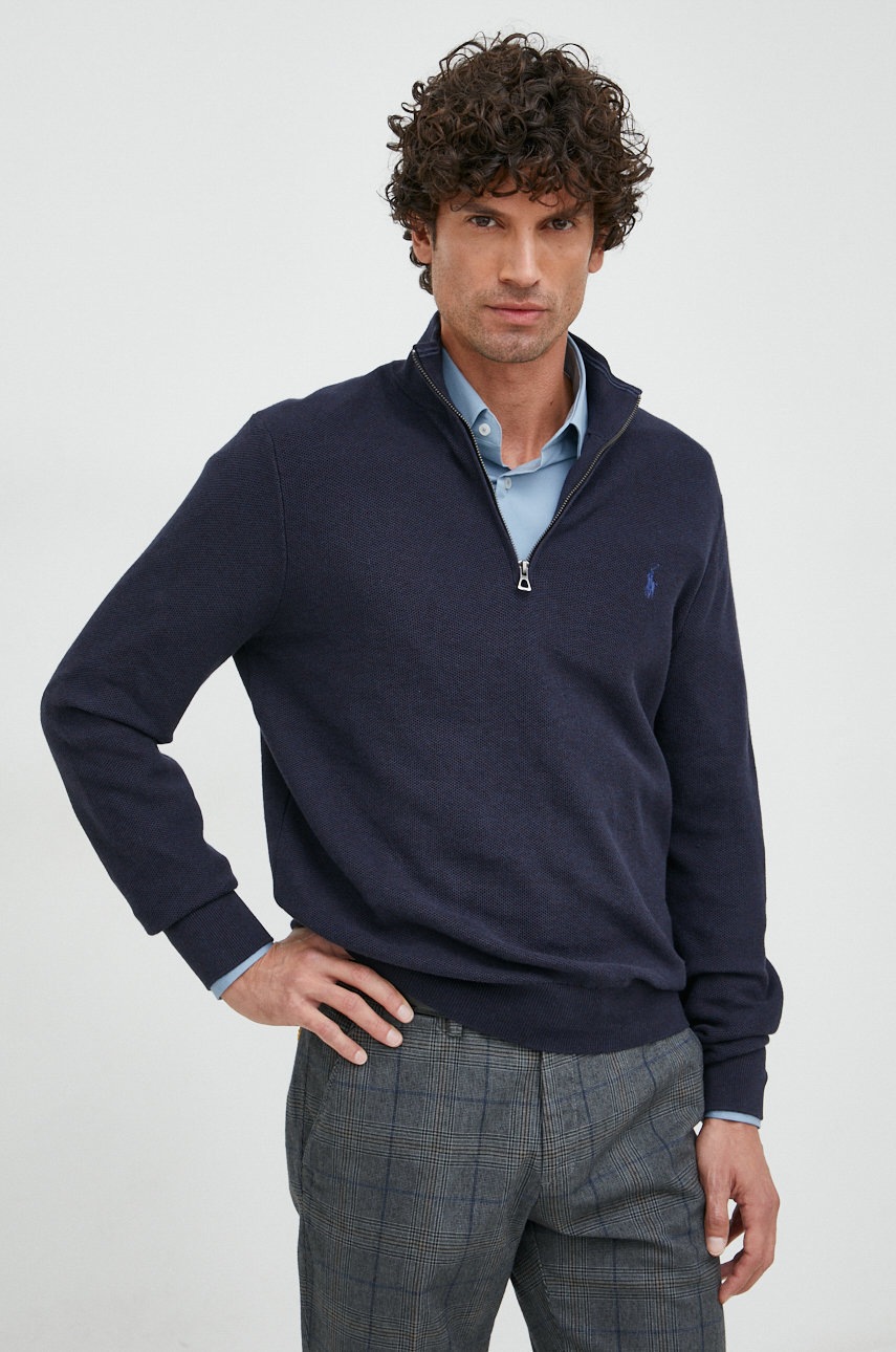 

Памучен пуловер Polo Ralph Lauren мъжки в тъмносиньо с ниско поло, Тъмносин