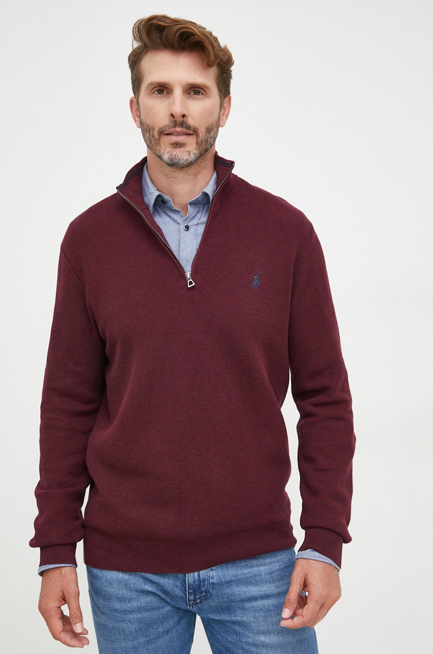 

Памучен пуловер Polo Ralph Lauren мъжки в бордо от лека материя