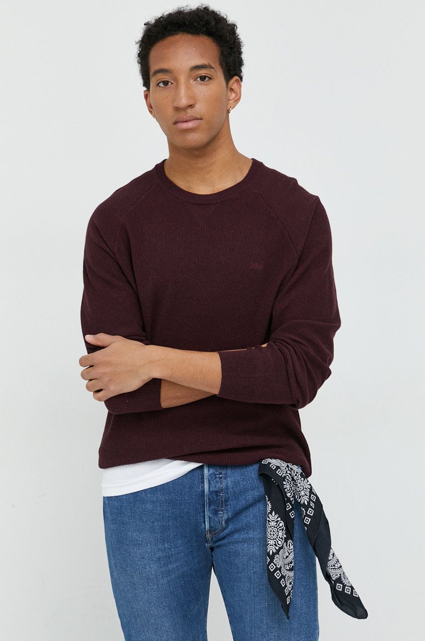 Lee sweter bawełniany męski kolor bordowy lekki