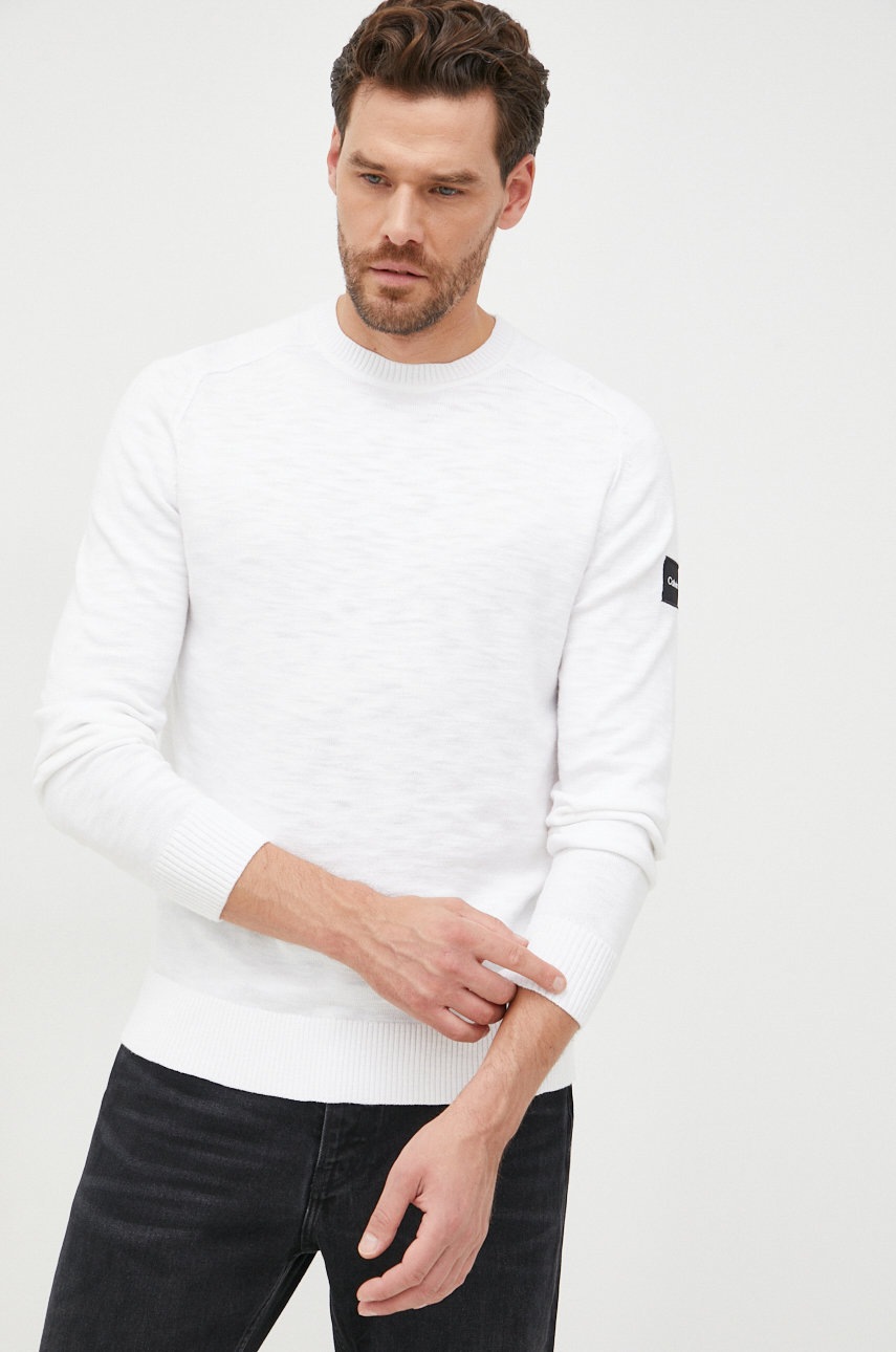 

Памучен пуловер Calvin Klein мъжки в бяло от лека материя, Бял