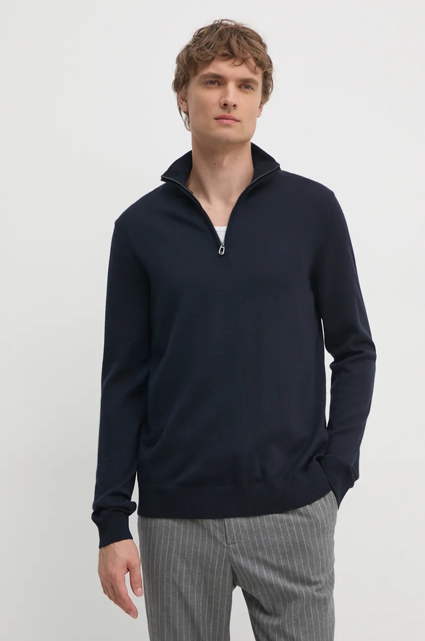 Joop! pulover de lana barbati, culoarea albastru marin, light, cu turtleneck
