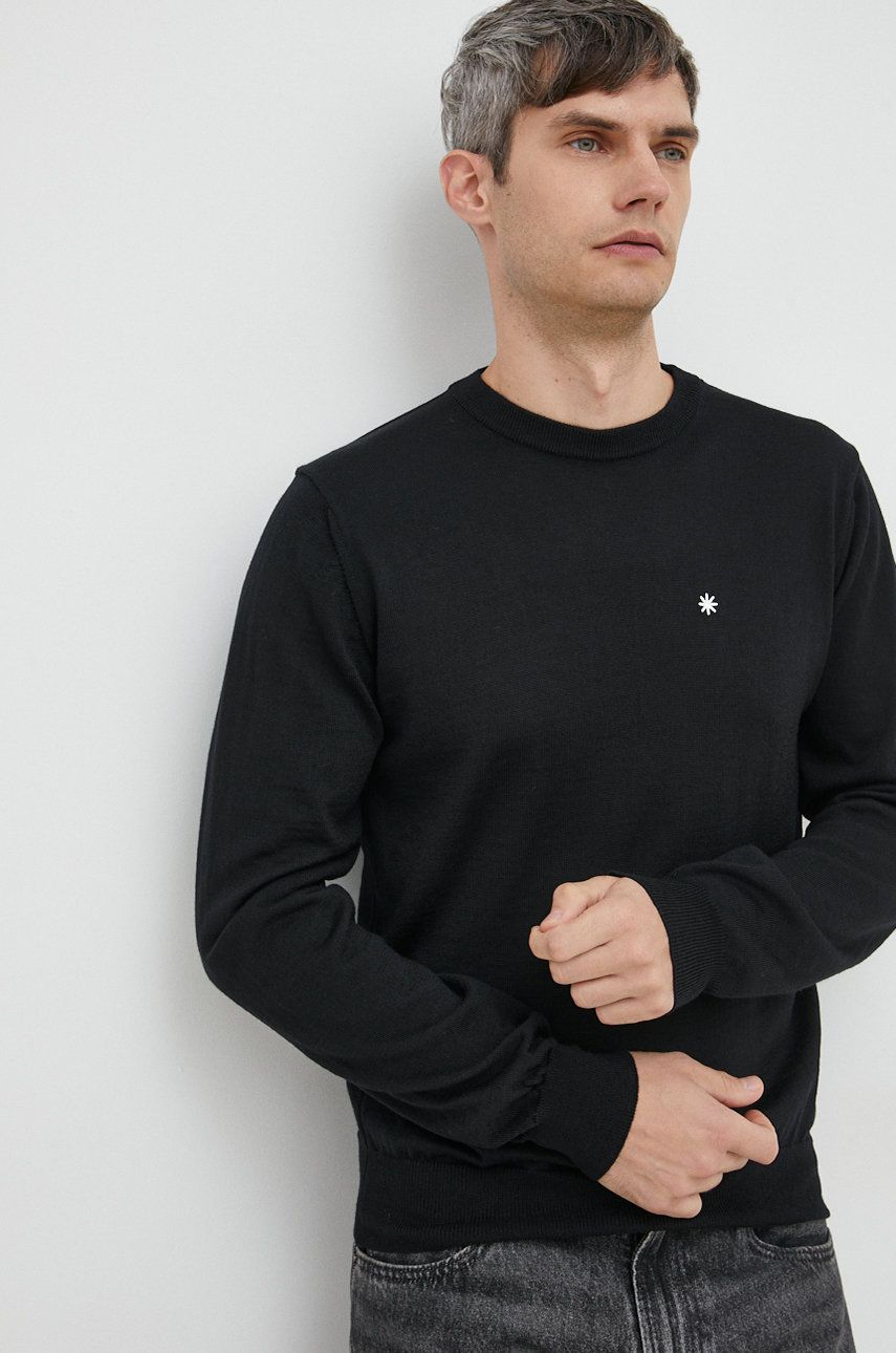 Manuel Ritz sweter wełniany męski kolor czarny lekki