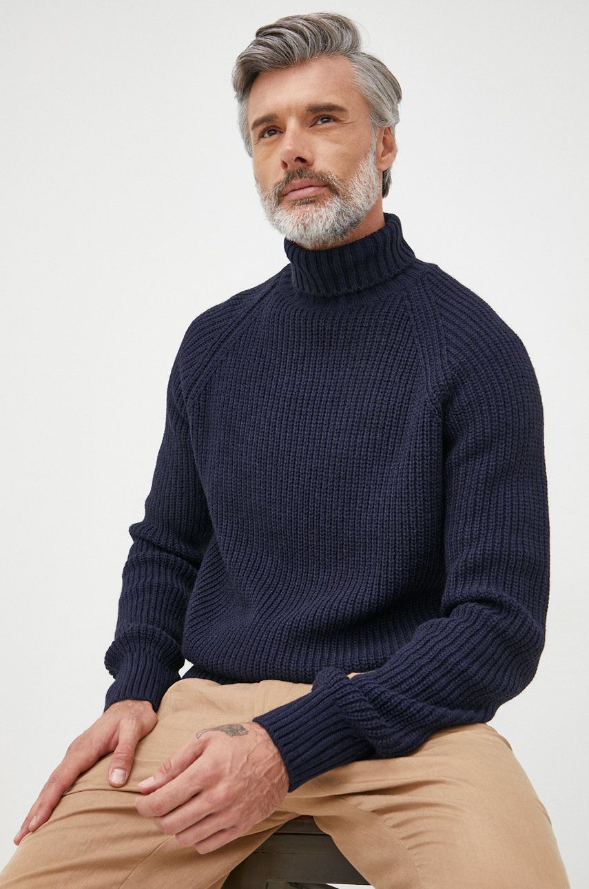 Manuel Ritz pulover din amestec de lana barbati, culoarea albastru marin, călduros, cu guler