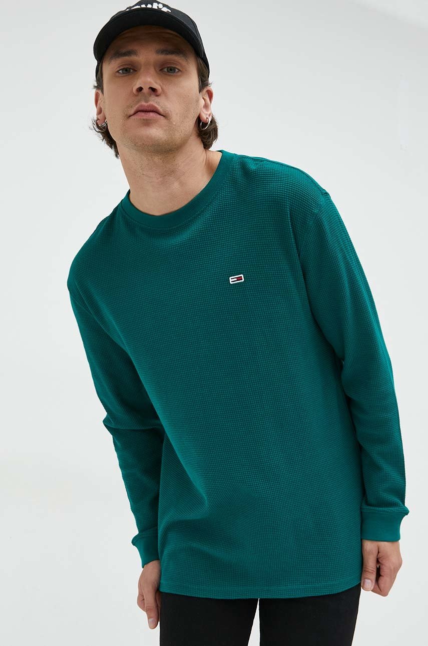 

Памучен пуловер Tommy Jeans мъжки в зелено от лека материя, Зелен