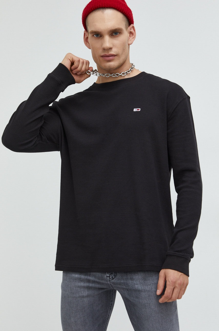 

Хлопковый свитер Tommy Jeans мужской цвет чёрный лёгкий