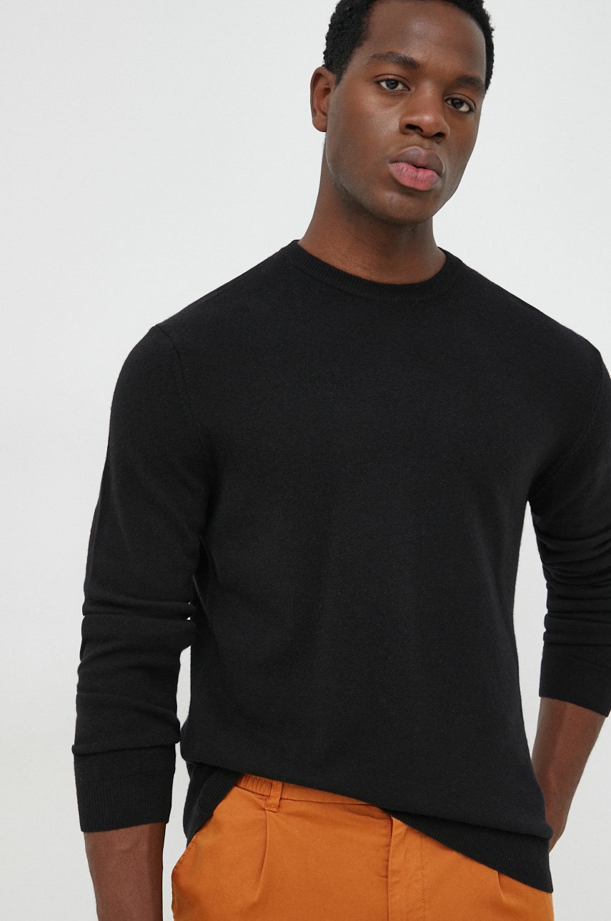 United Colors of Benetton pulover de lana barbati, culoarea negru, light