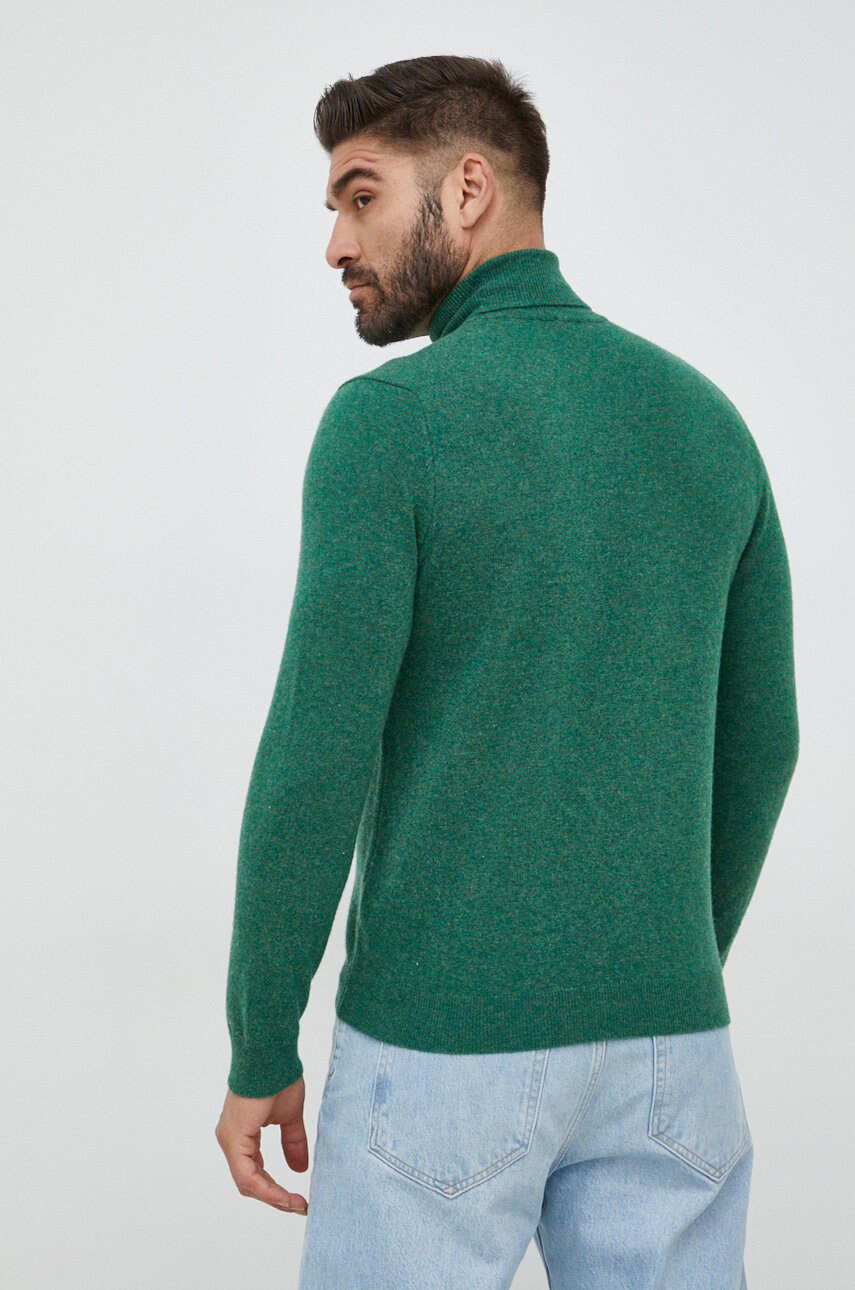 

Шерстяной свитер United Colors of Benetton мужской цвет зелёный лёгкий с гольфом