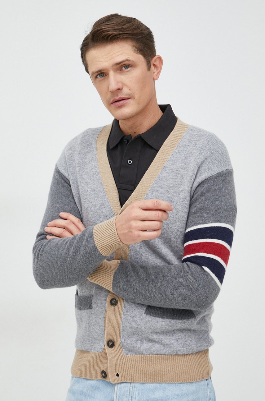 United colors of benetton cardigan din lana barbati, culoarea gri