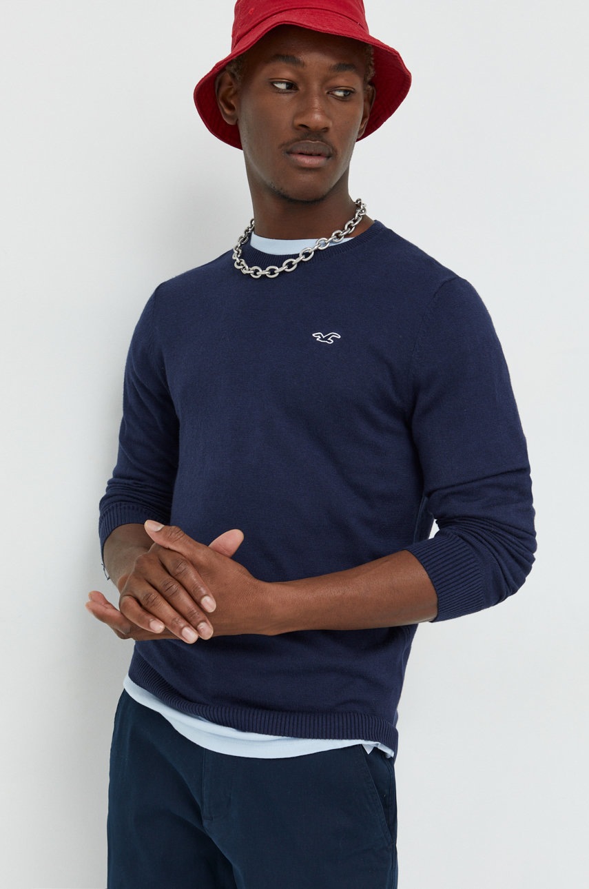 

Пуловер Hollister Co. мъжки в тъмносиньо от лека материя, Тъмносин