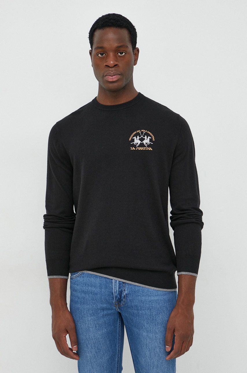 La Martina sweter z domieszką wełny męski kolor czarny lekki
